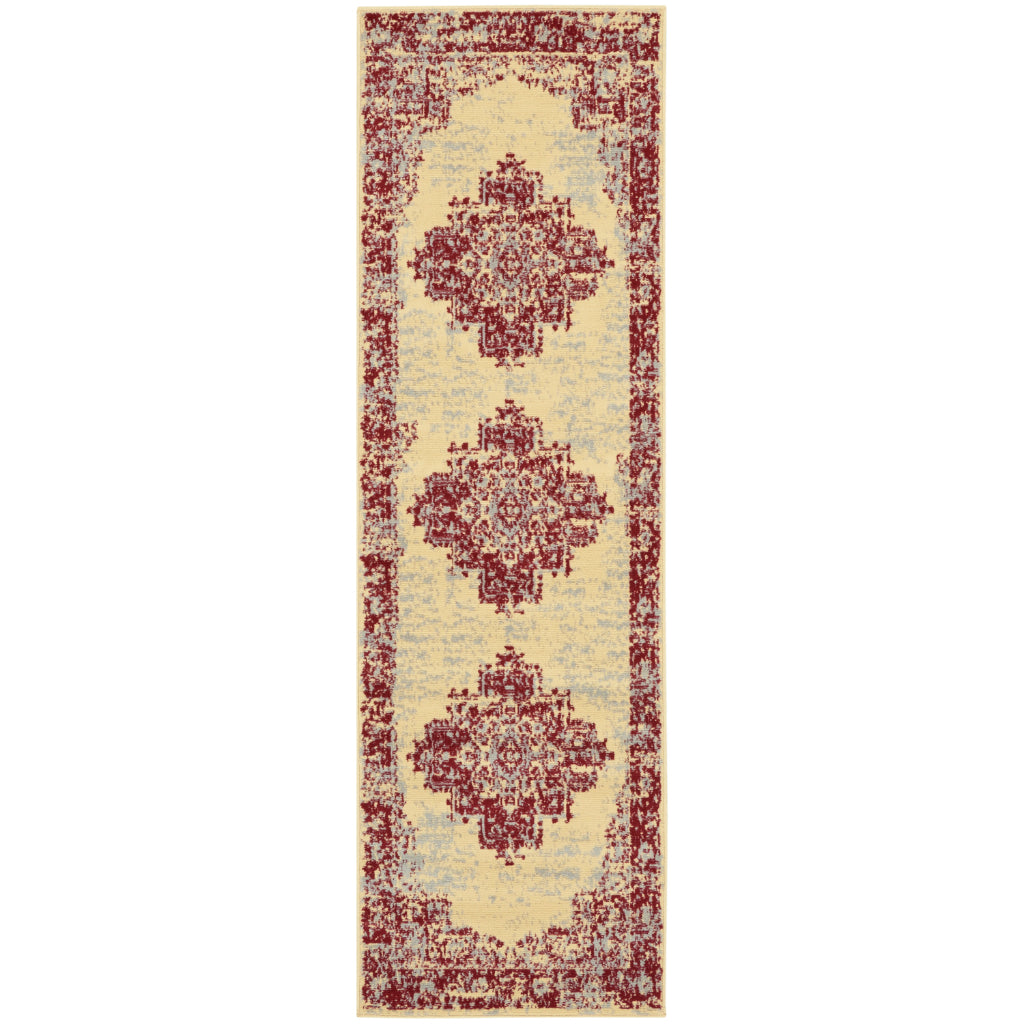Nourison Home Grafix GRF14 Two-Color Indoor Runner - Vintage Style Power-Loomed Medium Pile Runner with Shades of Cream & Red-