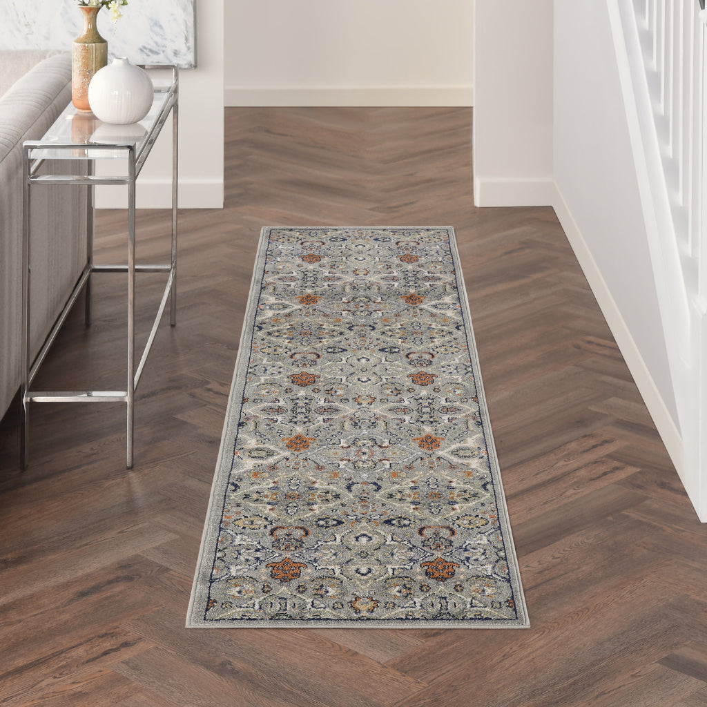 Nourison Home Allur ALR03 Power Loomed Multicolor Runner - Indoor Low Pile Bohemian Style Runner in Gray Background