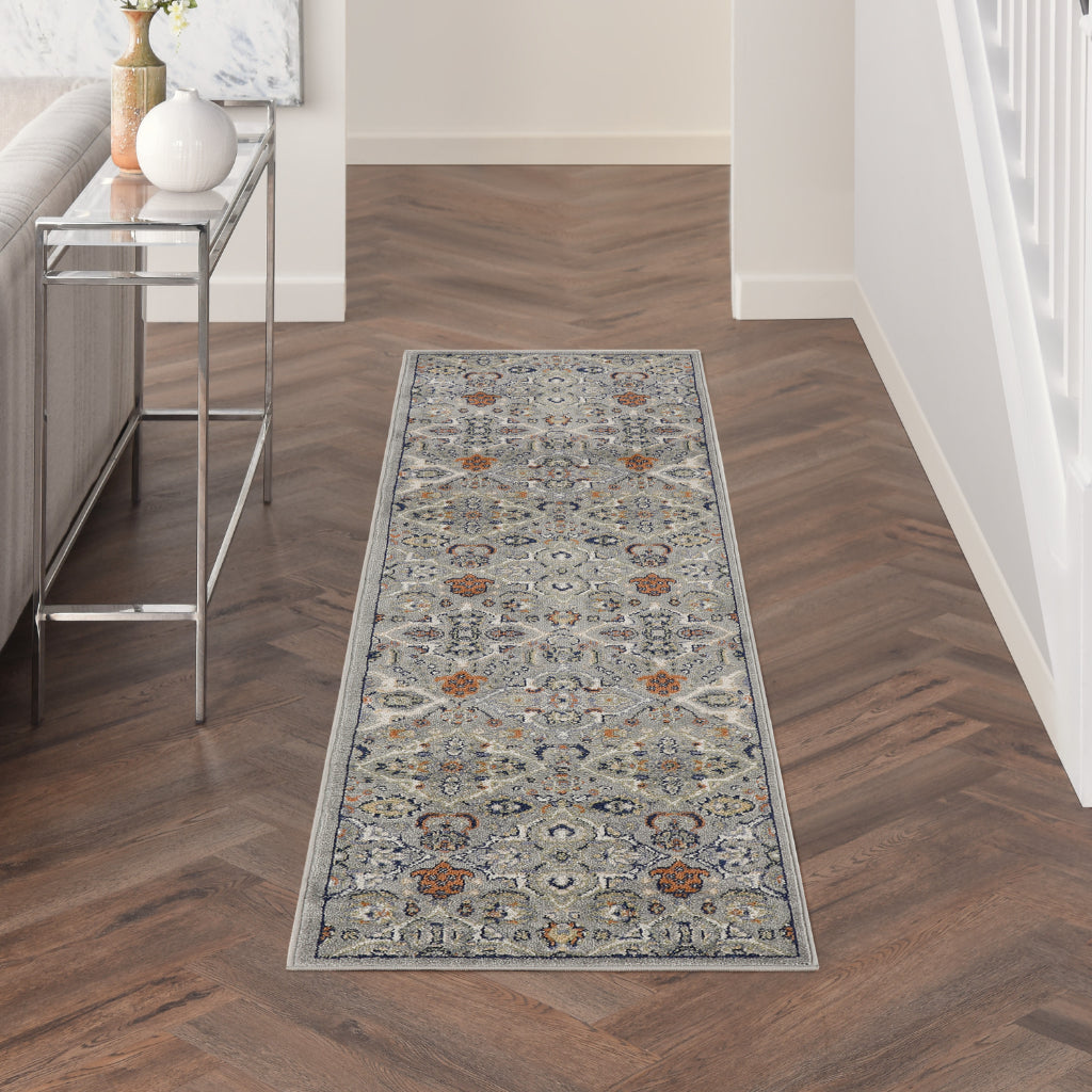 Nourison Home Allur ALR03 Power Loomed Multicolor Runner - Indoor Low Pile Bohemian Style Runner in Gray Background-
