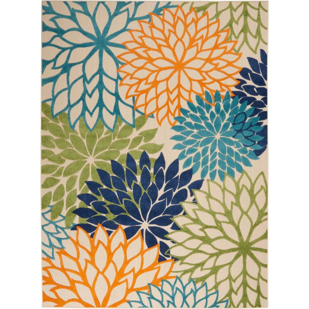 Nourison Home Aloha ALH05 Machine Made Multicolor Rectangle Area Rug - Stain Resistant Indoor &amp; Outdoor Low Pile Rug with Beige Floral Design