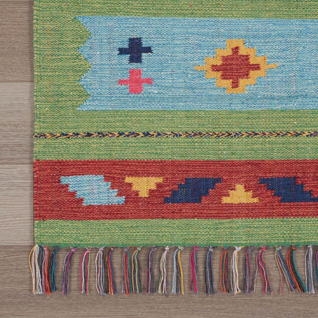 Nourison Home Baja BAJ02 Handmade Multicolor Rectangle Area Rug - Reversible Indoor Southwestern Rug with Blue &amp; Green Background