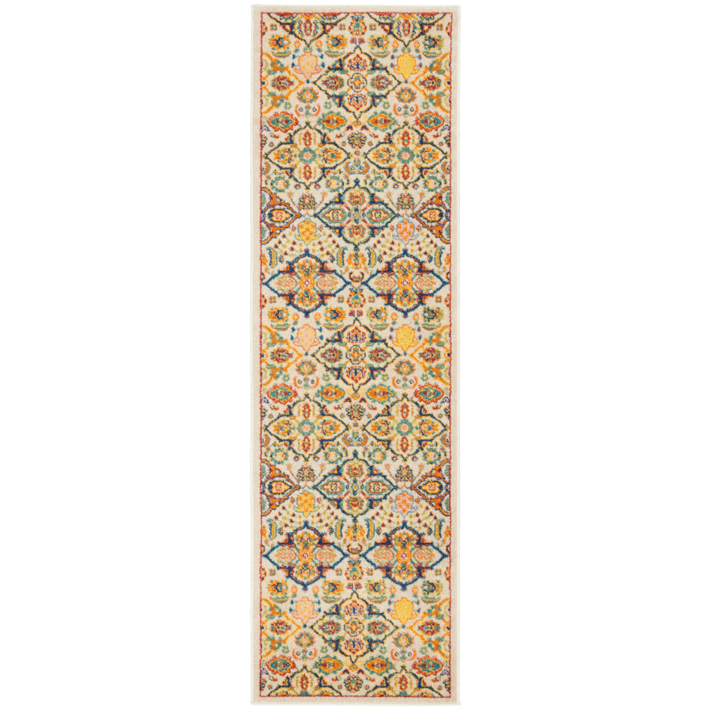Nourison Home Allur ALR03 Power Loomed Multicolor Runner - Indoor Low Pile Bohemian Style Runner in Ivory Background-