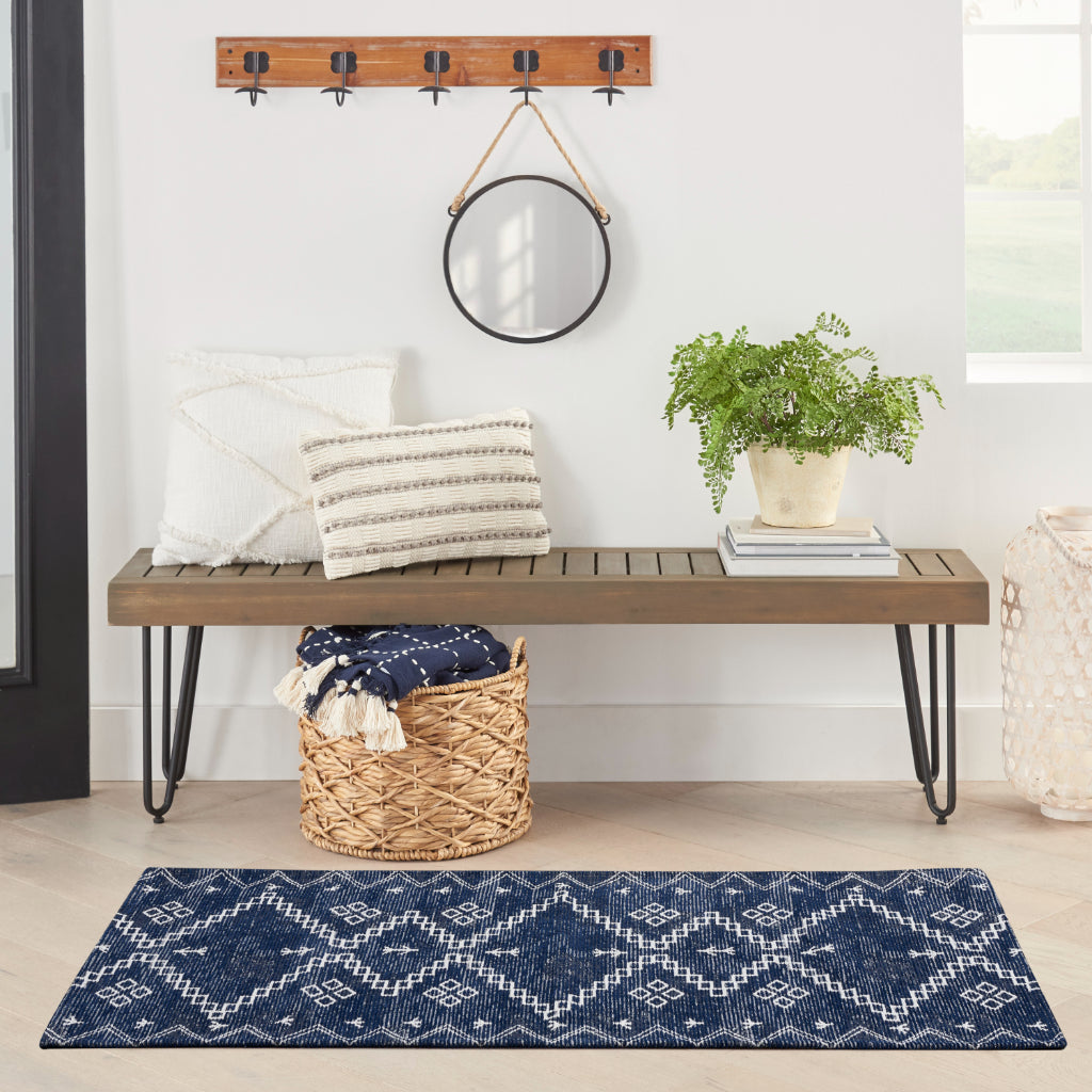 Nourison Home Brixton BRX01 Blue Indoor Accent Runner - Loom Woven Low Pile Tribal Runner