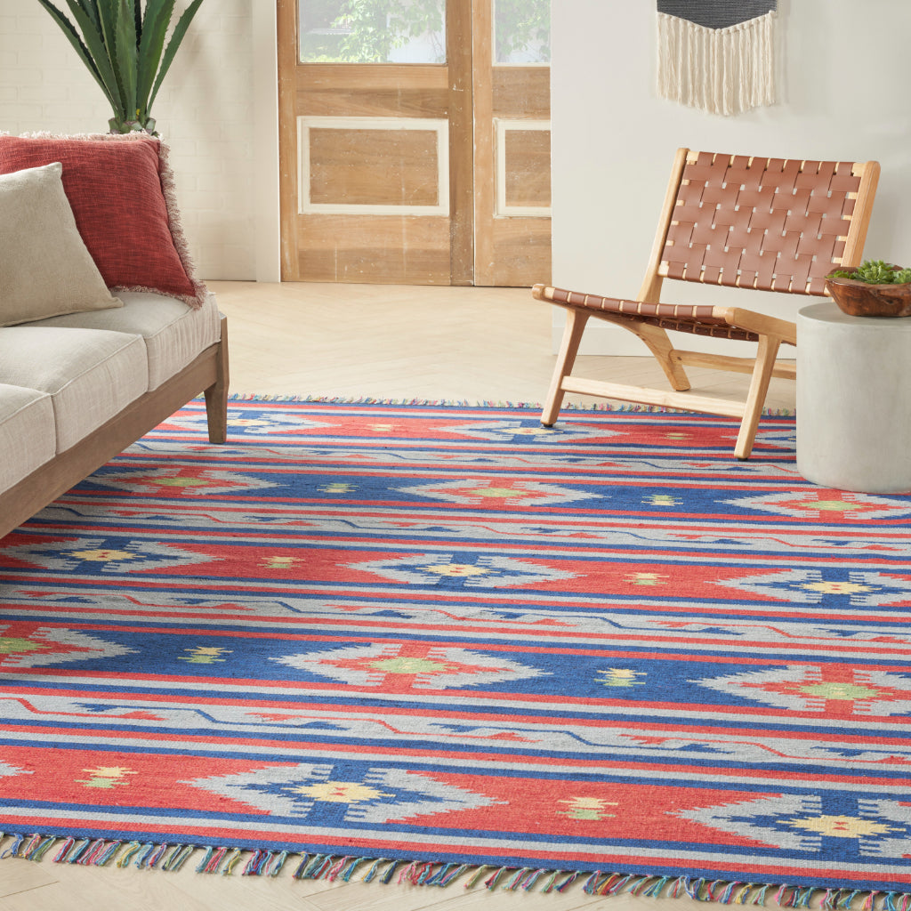 Nourison Home Baja BAJ03 Handmade Multicolor Rectangle Area Rug - Reversible Indoor Rug with Blue &amp; Red Stripes