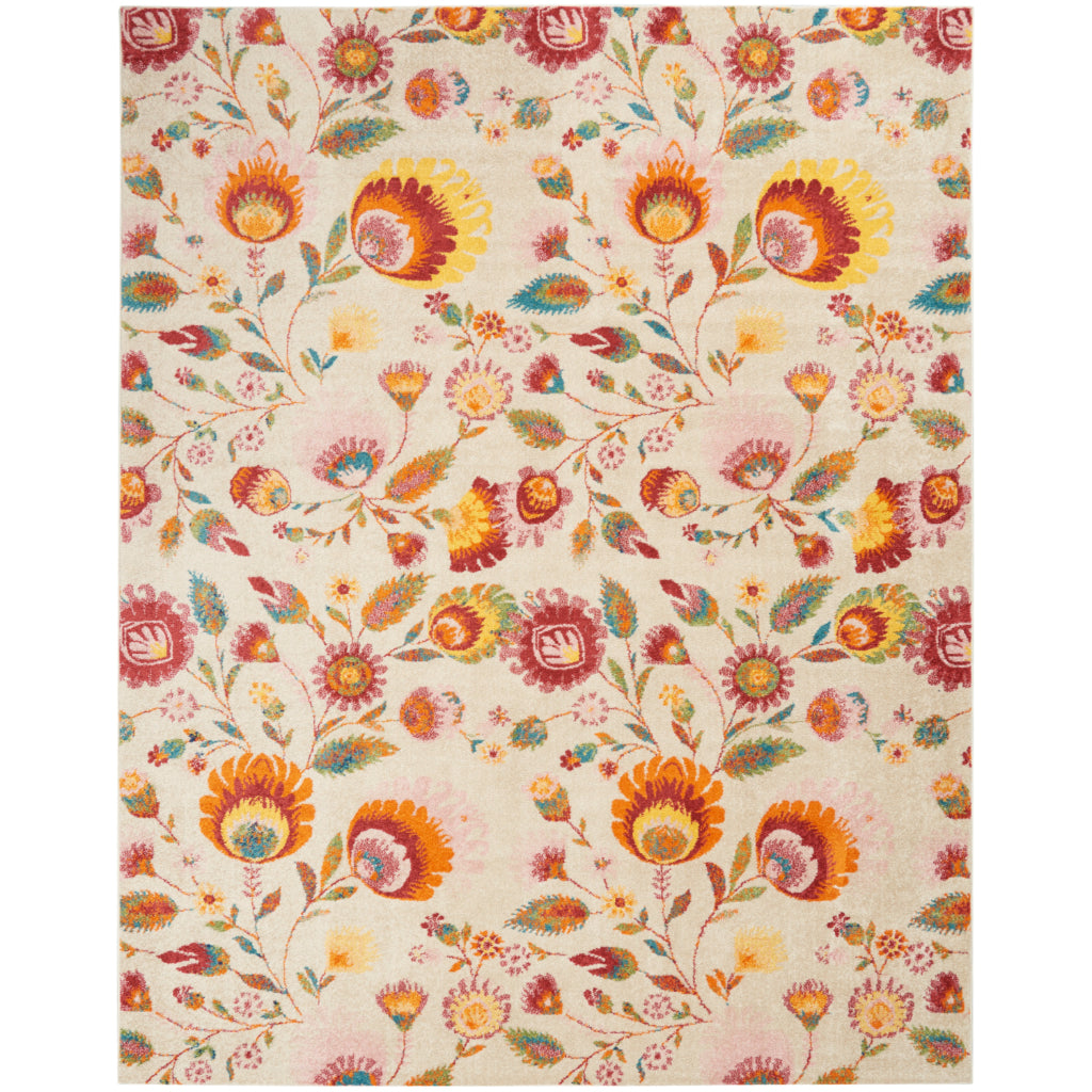 Nourison Home Allur ALR08 Multicolor Rectangle Area Rug - Power Loomed Indoor Low Pile Floral Design Rug with White Background-