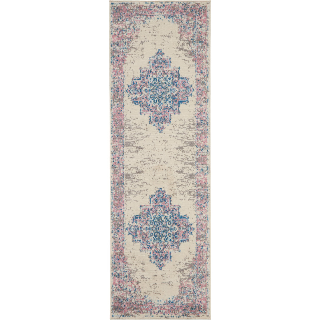 Nourison Home Grafix GRF14 Two-Color Indoor Runner - Vintage Style Power-Loomed Medium Pile Runner with Shades of Ivory &amp; Pink