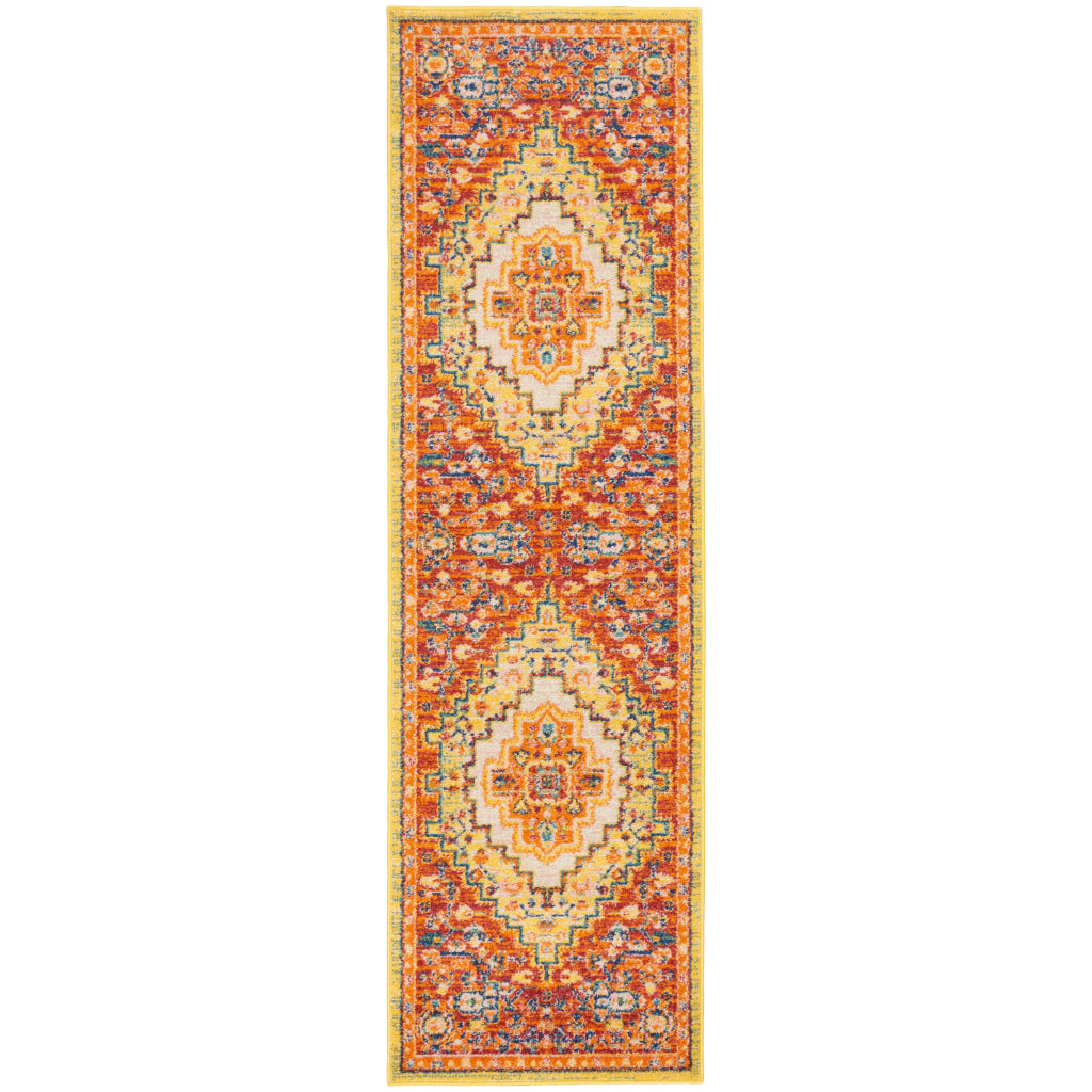 Nourison Home Allur ALR04 Power Loomed Multicolor Runner - Indoor Floral Runner with Red Background-