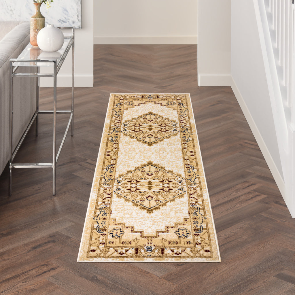 Nourison Home Grafix GRF43 Multicolor Indoor Runner - Vintage Persian Runner with Cream Medallion Pattern-