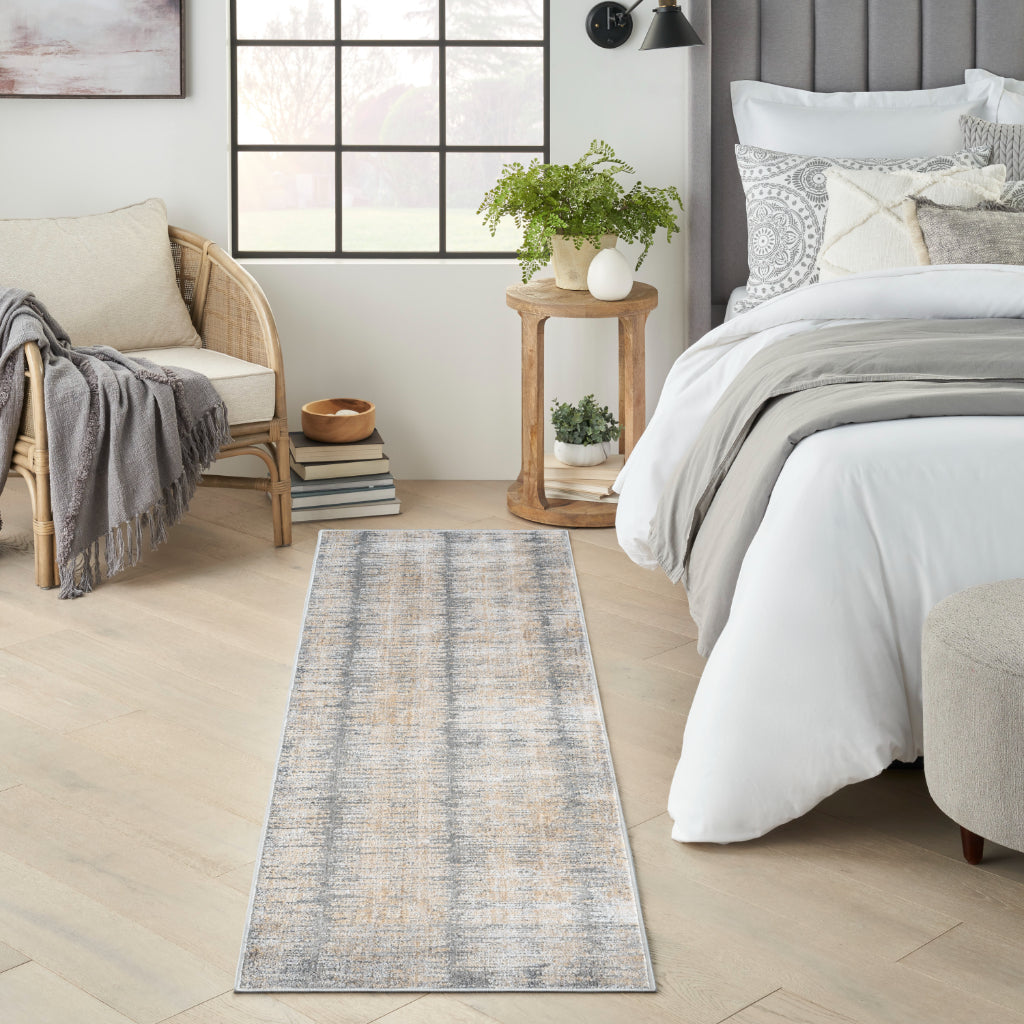 Nourison Home Abstract Hues ABH03 Multicolor Runner - Power Loomed Indoor Abstract Design Runner with Gray-Gold Accent