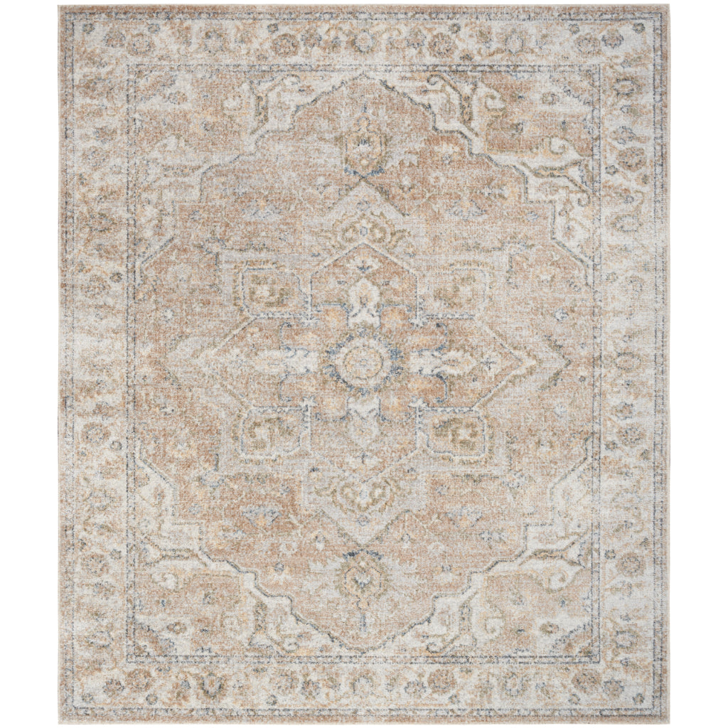 Nourison Home Astra ASW12 Rectangle Multicolor Machine Washable Rug - Power Loomed Persian Rug with Faded Beige Floral Design-