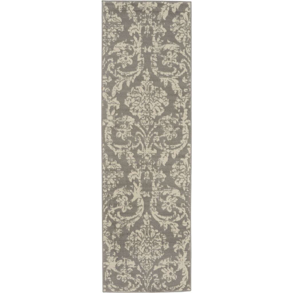Nourison Home Jubilant JUB09 Gray Indoor Runner - Classic Damask Pattern Medium Pile Runner-