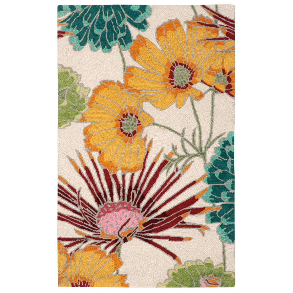 Nourison Home Fantasy FA26 Multicolor Indoor Rectangle Area Rug - Hand Hooked Medium Pile Floral Rug with White Background-