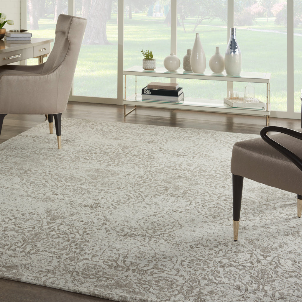 Nourison Home Damask DAS06 Light Gray Rectangle Indoor Area Rug - Power Loomed Low Pile Rug