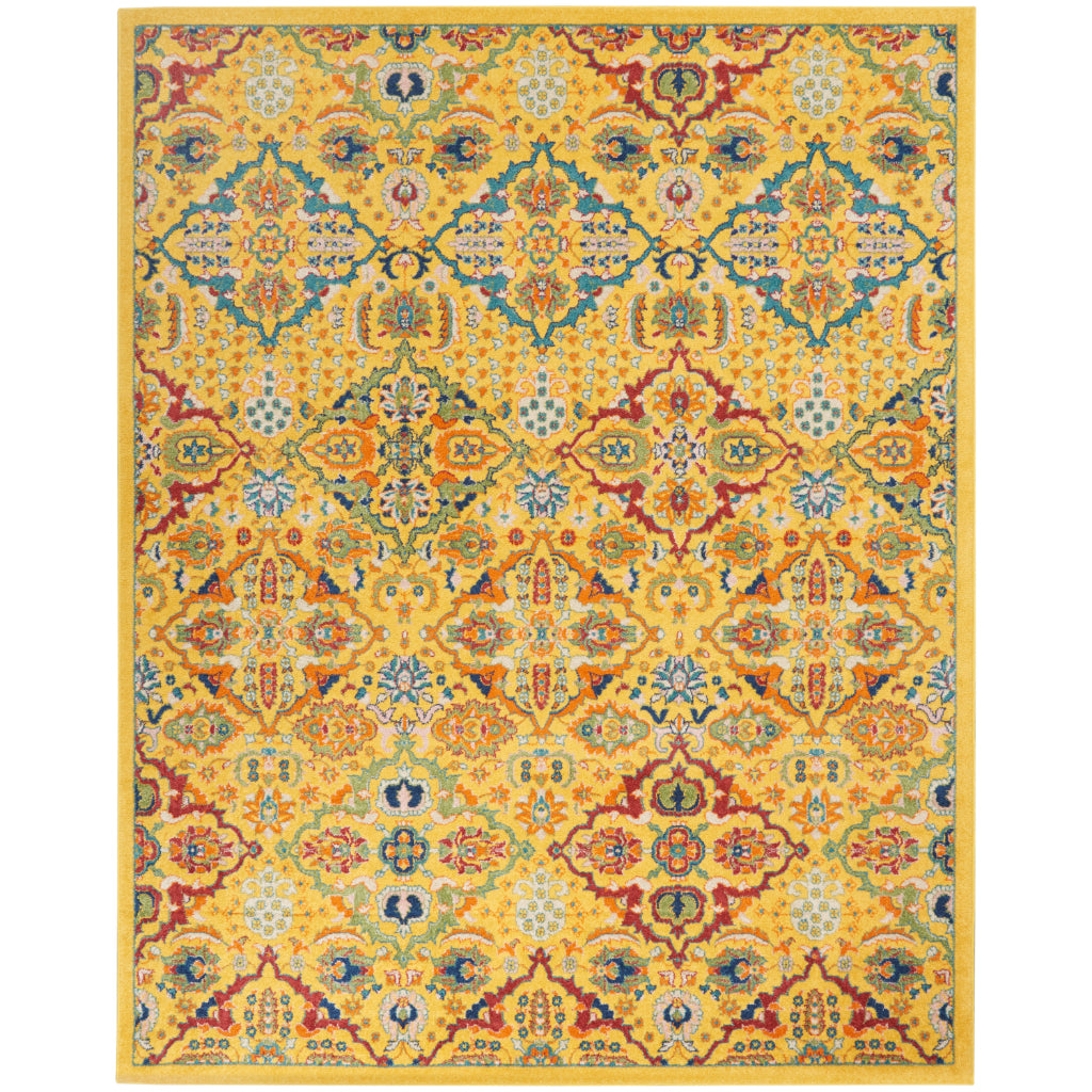 Nourison Home Allur ALR03 Power Loomed Multicolor Rectangle Area Rug - Indoor Low Pile Bohemian Style in Yellow Background-