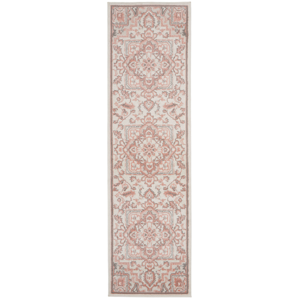 Nourison Home Elation ETN10 Two-Color Indoor Runner - Low Pile Runner with Gray &amp; Red Hues Floral Design