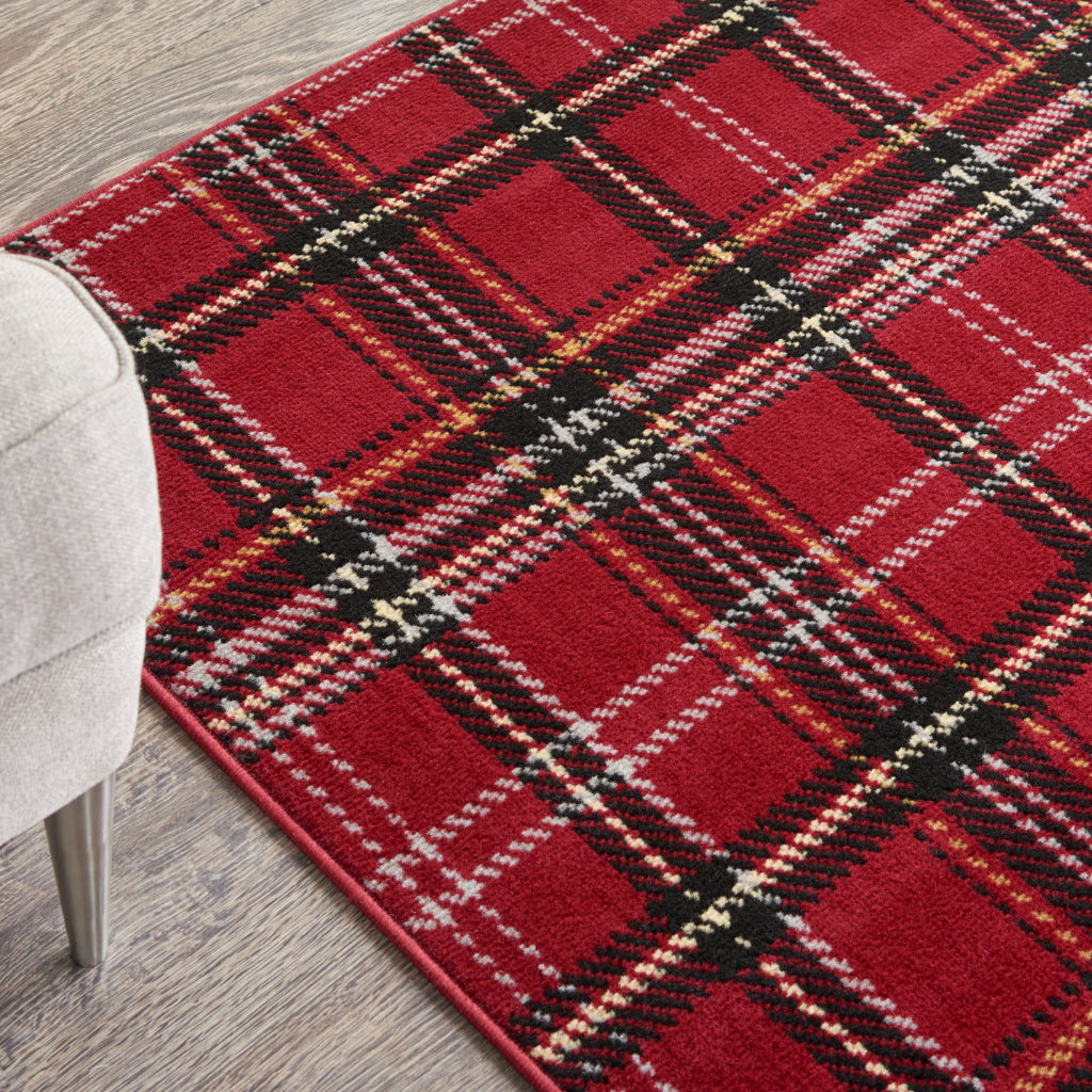 Nourison Home Grafix GRF03 Red Indoor Rectangle Area Rug - Power Loomed Medium Pile Plaid Rug