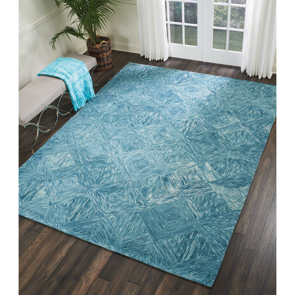 Nourison Home Linked LNK01 Aqua Blue Rectangle Indoor Area Rug - Hand Tufted Rug Made of 100% Wool-