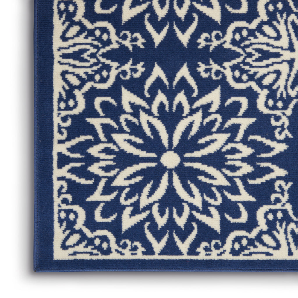 Nourison Home Jubilant JUB06 Navy Blue Rectangle Indoor Area Rug - Elegant Medium Pile Farmhouse Style Rug with Floral Design