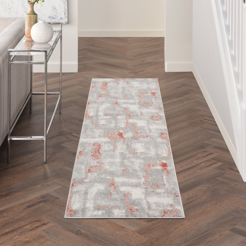 Nourison Home Elation ETN06 Multicolor Indoor Runner - Power Loomed Low Pile Hallway Runner with Gray & Red Abstract Design-