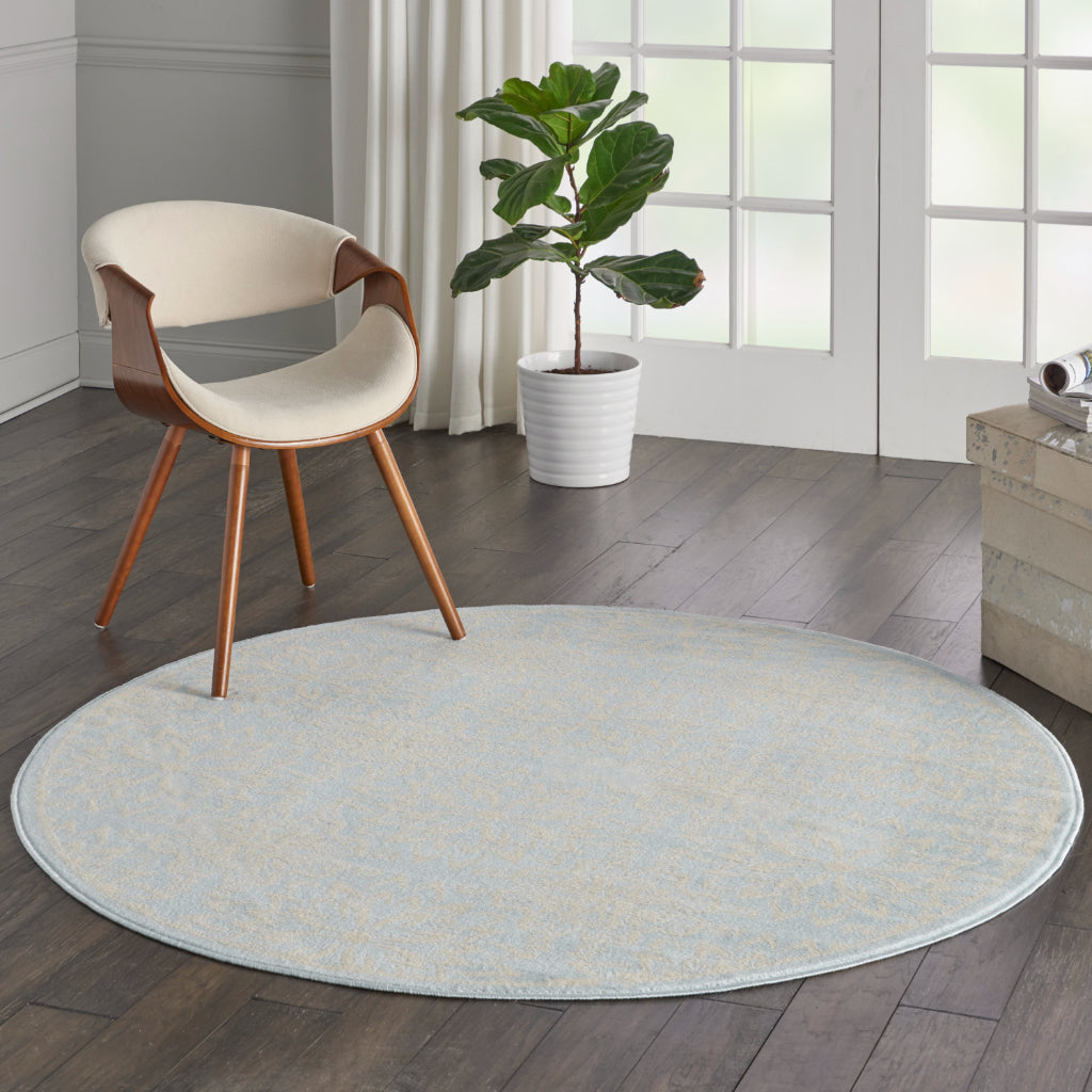 Nourison Home Jubilant JUB06 Light Blue Round Indoor Area Rug - Elegant Medium Pile Farmhouse Style Rug with Floral Design-