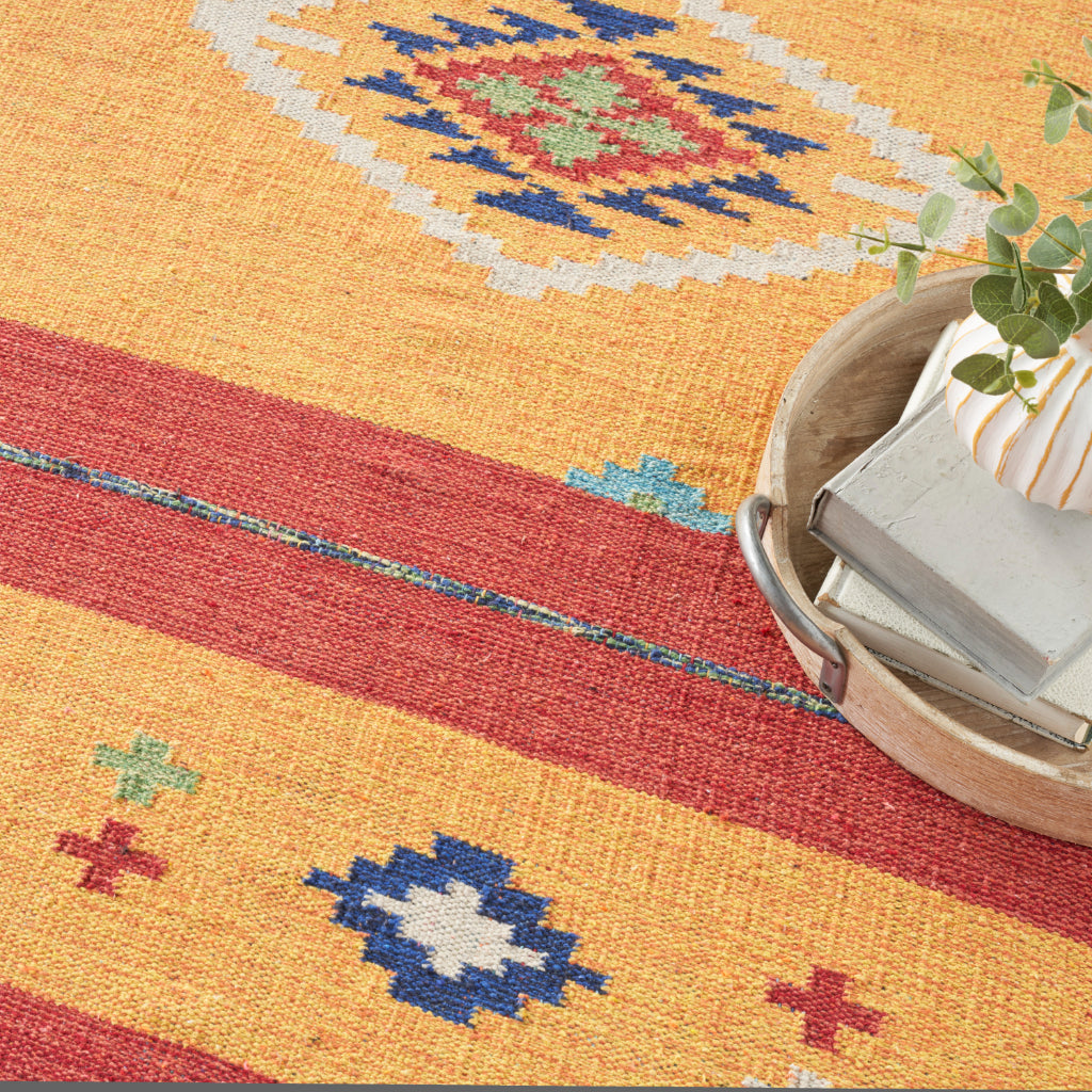 Nourison Home Baja BAJ02 Handmade Multicolor Rectangle Area Rug - Reversible Indoor Southwestern Rug with Yellow &amp; Red Background