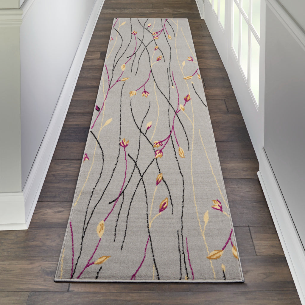 Nourison Home Grafix GRF15 Gray Indoor Runner - Power Loomed Medium Pile Runner with Floral Design