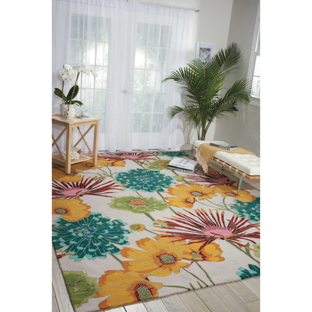 Nourison Home Fantasy FA26 Multicolor Indoor Rectangle Area Rug - Hand Hooked Medium Pile Floral Rug with White Background-