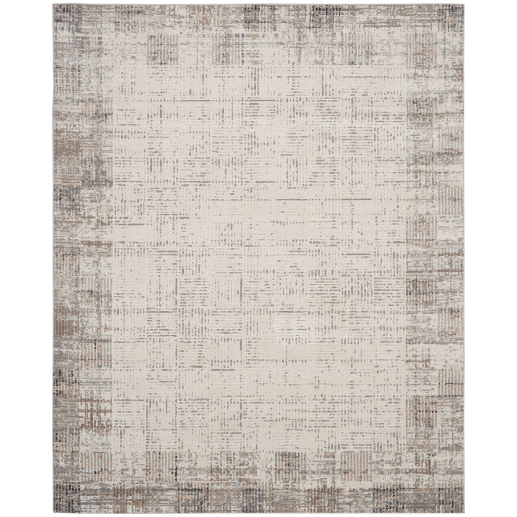 Nourison Home Elation ETN05 Two-Color Indoor Rectangle Area Rug - Power Loomed Low Pile Living Room Rug with Gray Border-