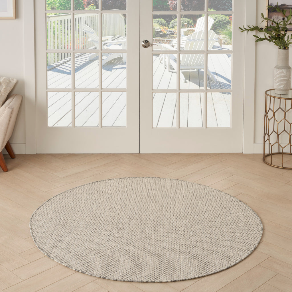 Nourison Home Courtyard COU01 Light Gray Indoor / Outdoor Round Rug - Modern Style Power Loomed Low Pile Rug-