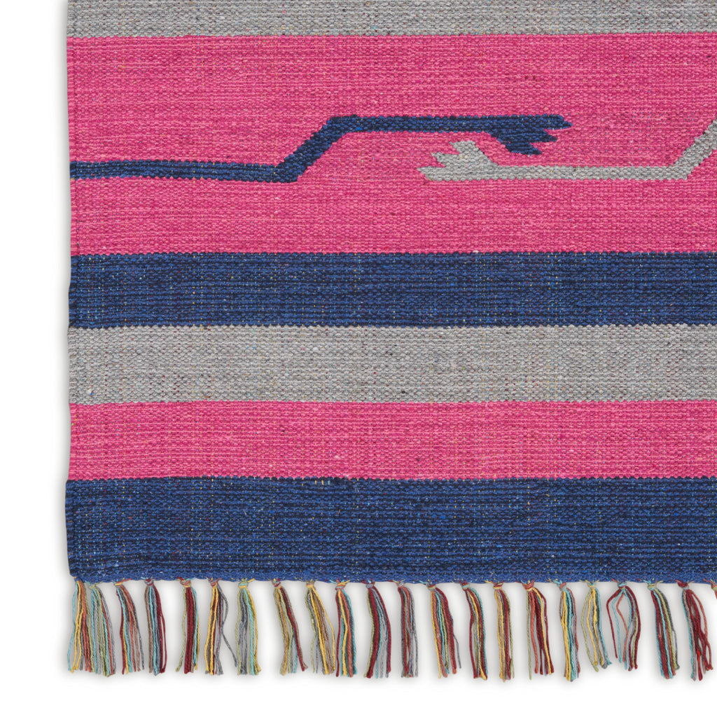 Nourison Home Baja BAJ01 Handmade Multicolor Rectangle Area Rug - Reversible Indoor Rug with Pink &amp; Blue Stripes