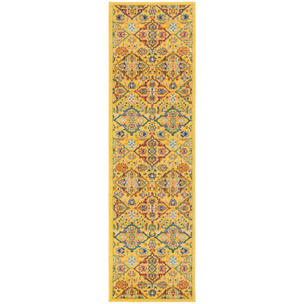 Nourison Home Allur ALR03 Power Loomed Multicolor Runner - Indoor Low Pile Bohemian Style Runner in Yellow Background-