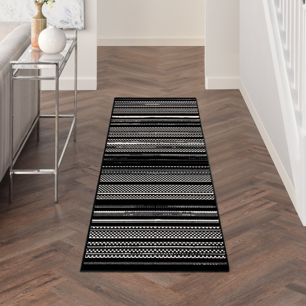 Nourison Home Grafix GRF41 Black Indoor Runner - Modern Abstract Medium Pile Runner-
