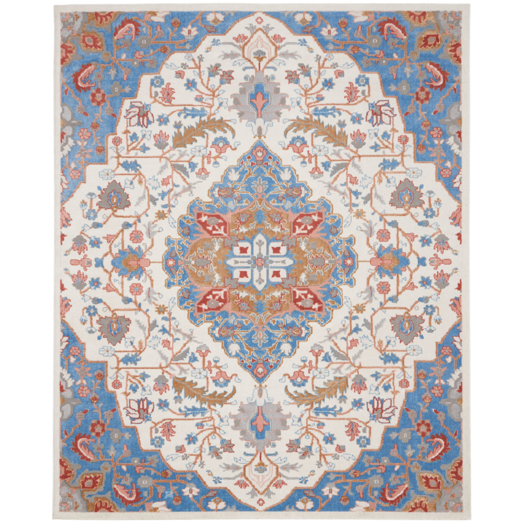 Nourison Home Elation ETN09 Multicolor Indoor Rectangle Area Rug - Low Pile Rug with Blue & Ivory Hues Floral Design-