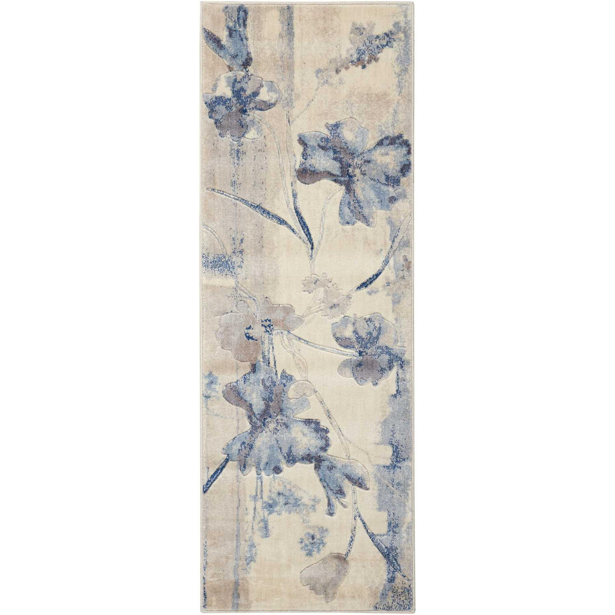Nourison Home Somerset ST18 Ivory Blue Indoor Runner - Farmhouse Power Loomed Machine Made Medium Pile