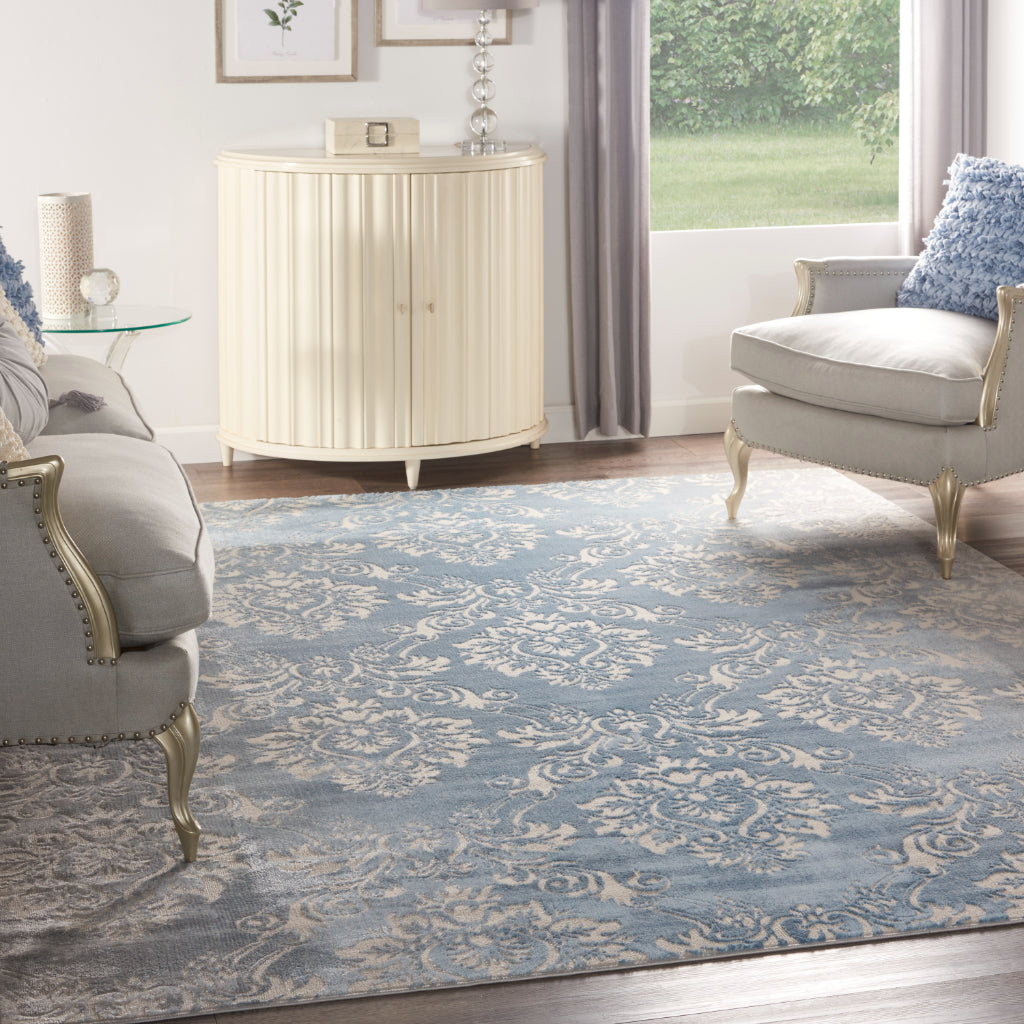 Nourison Home Elation ETN03 Blue Indoor Rectangle Area Rug - Power Loomed Low Pile Living Room Rug with White &amp; Blue Floral Design