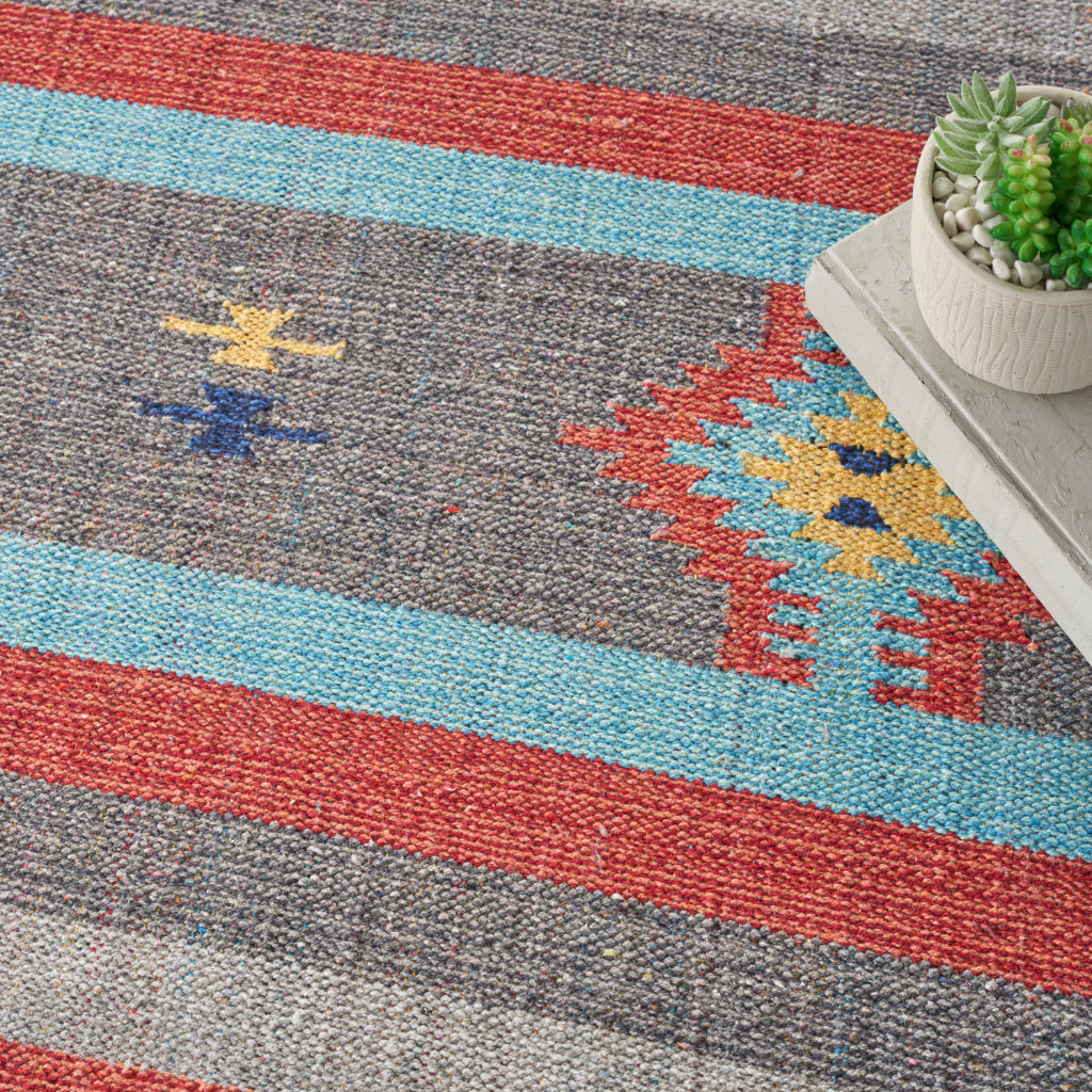 Nourison Home Baja BAJ01 Handmade Multicolor Rectangle Area Rug - Reversible Indoor Rug with Gray &amp; Red Stripes