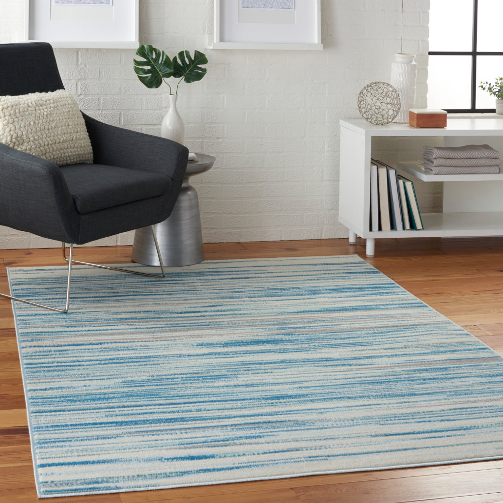 Nourison Home Jubilant JUB04 Two-Color Rectangle Indoor Area Rug - Modern Style Medium Pile Rug with Blue-Gray Striped Pattern-