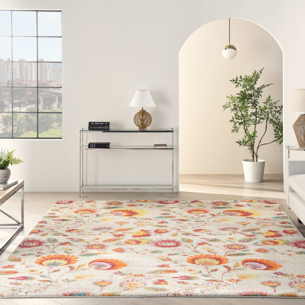 Nourison Home Allur ALR08 Multicolor Rectangle Area Rug - Power Loomed Indoor Low Pile Floral Design Rug with White Background-