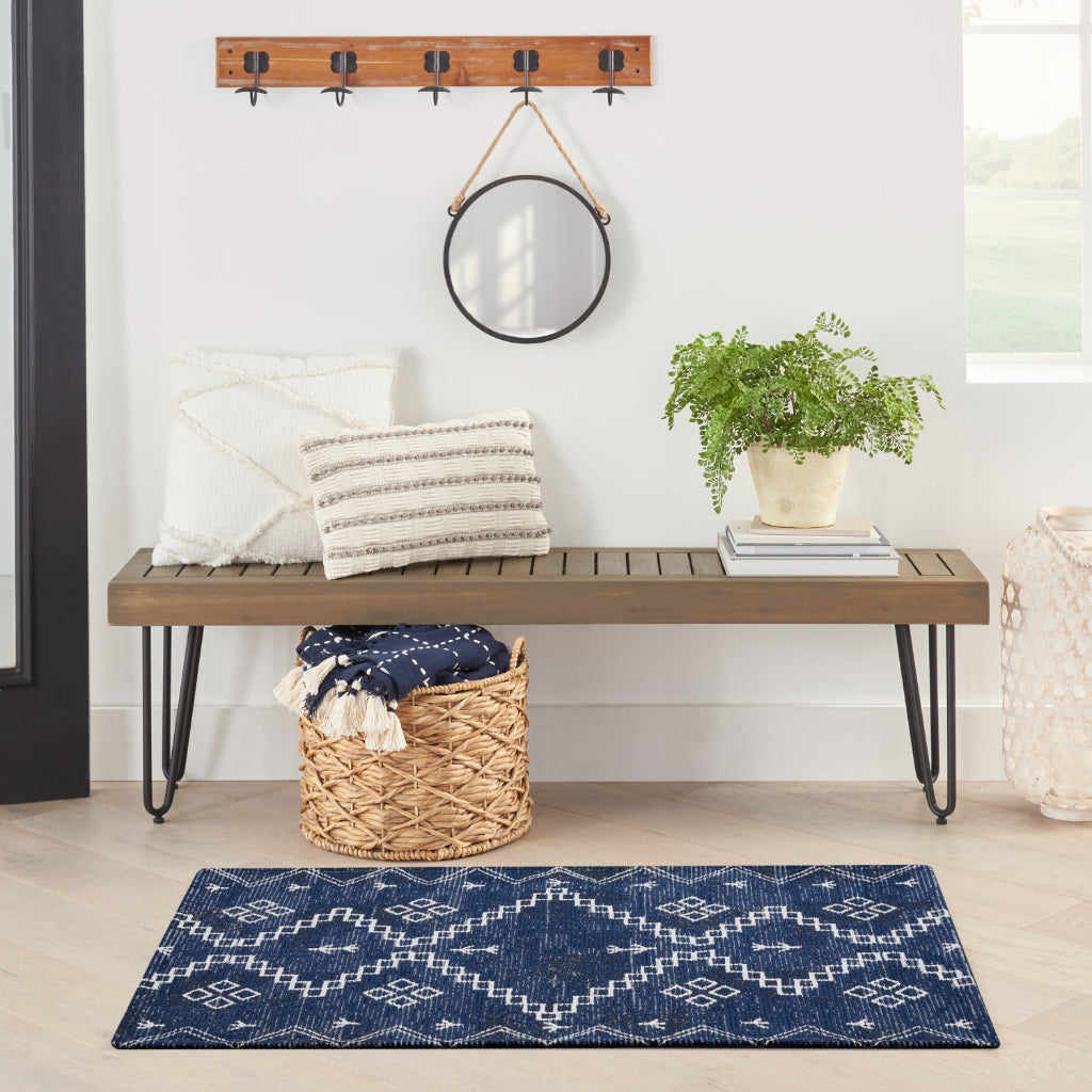 Nourison Home Brixton BRX01 Blue Indoor Rectangle Accent Rug - Loom Woven Low Pile Tribal Rug-