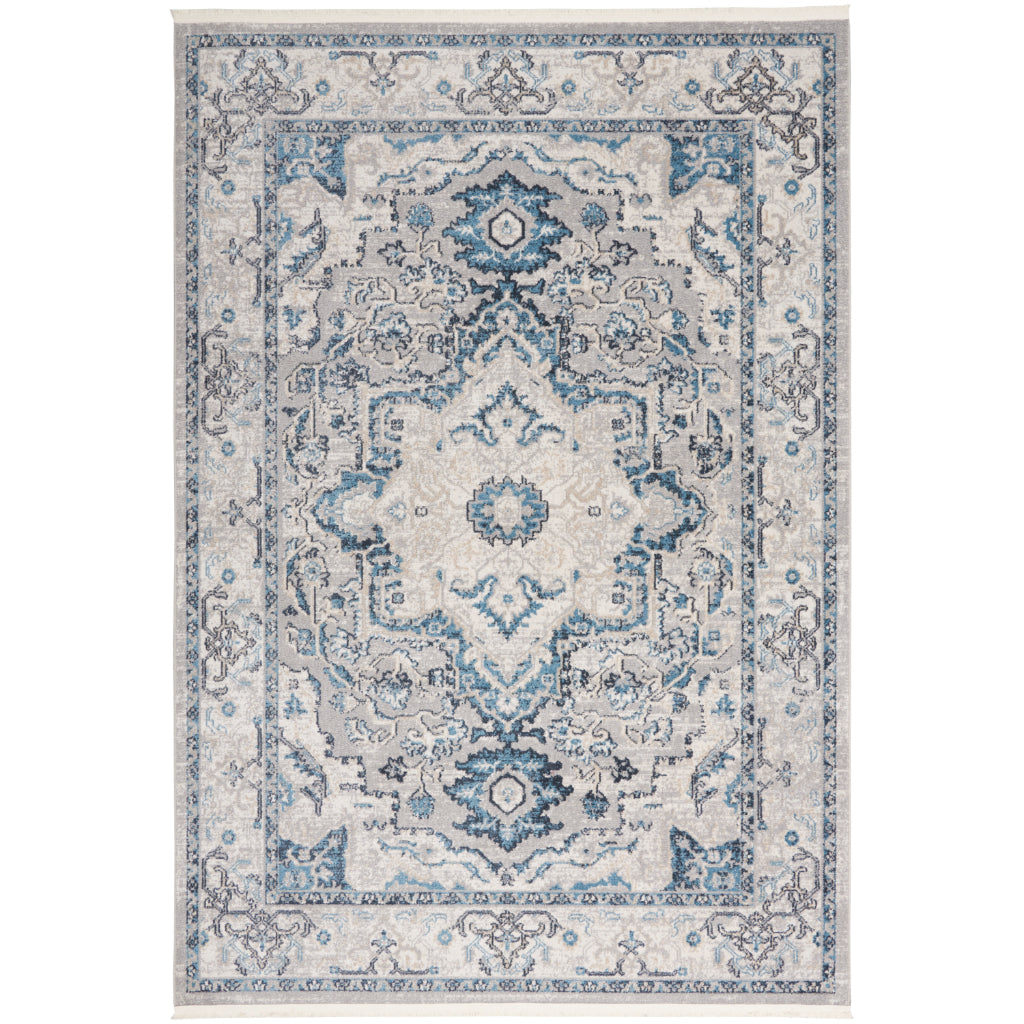 Nourison Home Geneva GNV02 Multicolor Power Loomed Rectangle Area Rug - Vintage Style Indoor Rug with Gray &amp; Blue Palette