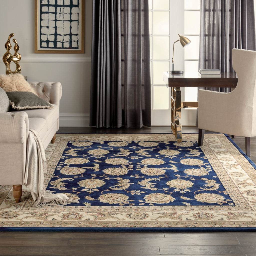 Nourison Home Nourison 2000 Multicolor 2022 Indoor Rectangle Area Rug - Elegant Wool & Silk Floral Rug with Blue Background-