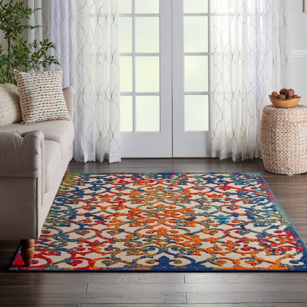 Nourison Home Aloha ALH21 Machine Made Multicolor Rectangle Area Rug - Stain Resistant Indoor &amp; Outdoor Low Pile Rug