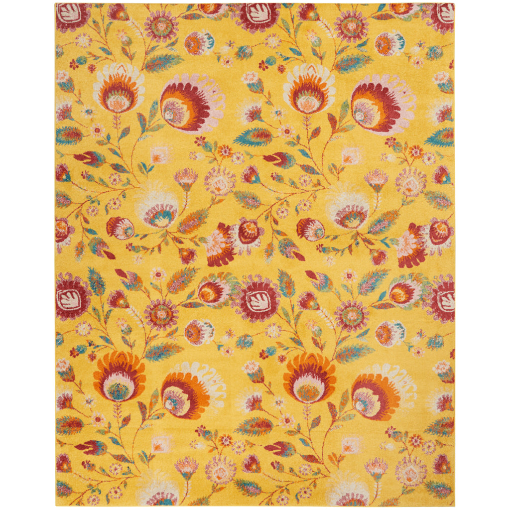 Nourison Home Allur ALR08 Multicolor Rectangle Area Rug - Power Loomed Indoor Low Pile Floral Design Rug with Yellow Background-