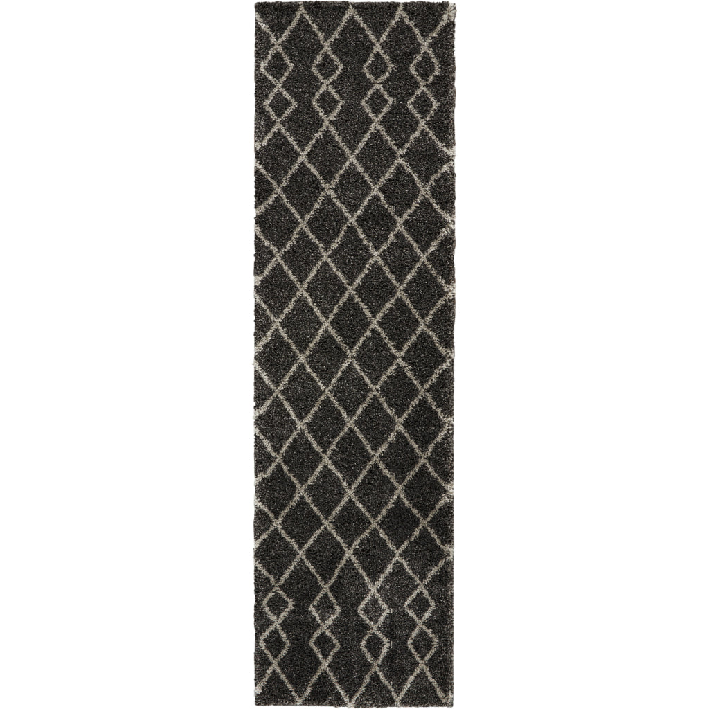 Nourison Home Geometric Shag GOS01 Black Indoor Runner - Finest High Pile Runner with Jute Backing