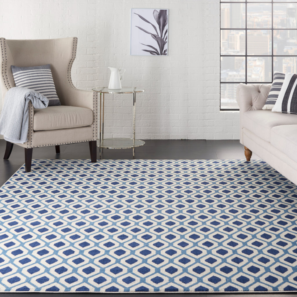 Nourison Home Grafix GRF22 White/Navy Rectangle Indoor Area Rug - Power Loomed Medium Pile Living Room Rug-