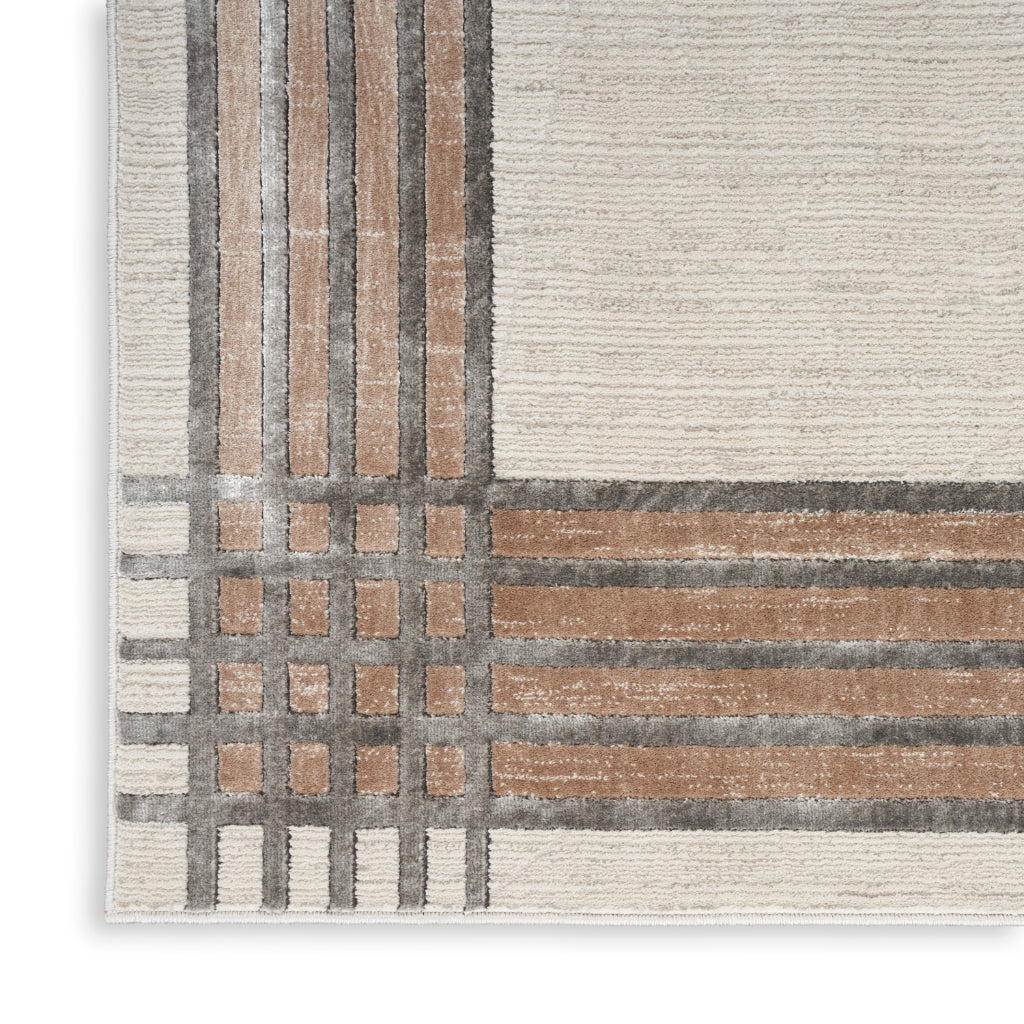 Nourison Home Desire DSR01 Beige Indoor Runner - Power Loomed Plush Pile Runner with Brown &amp; Gray Border