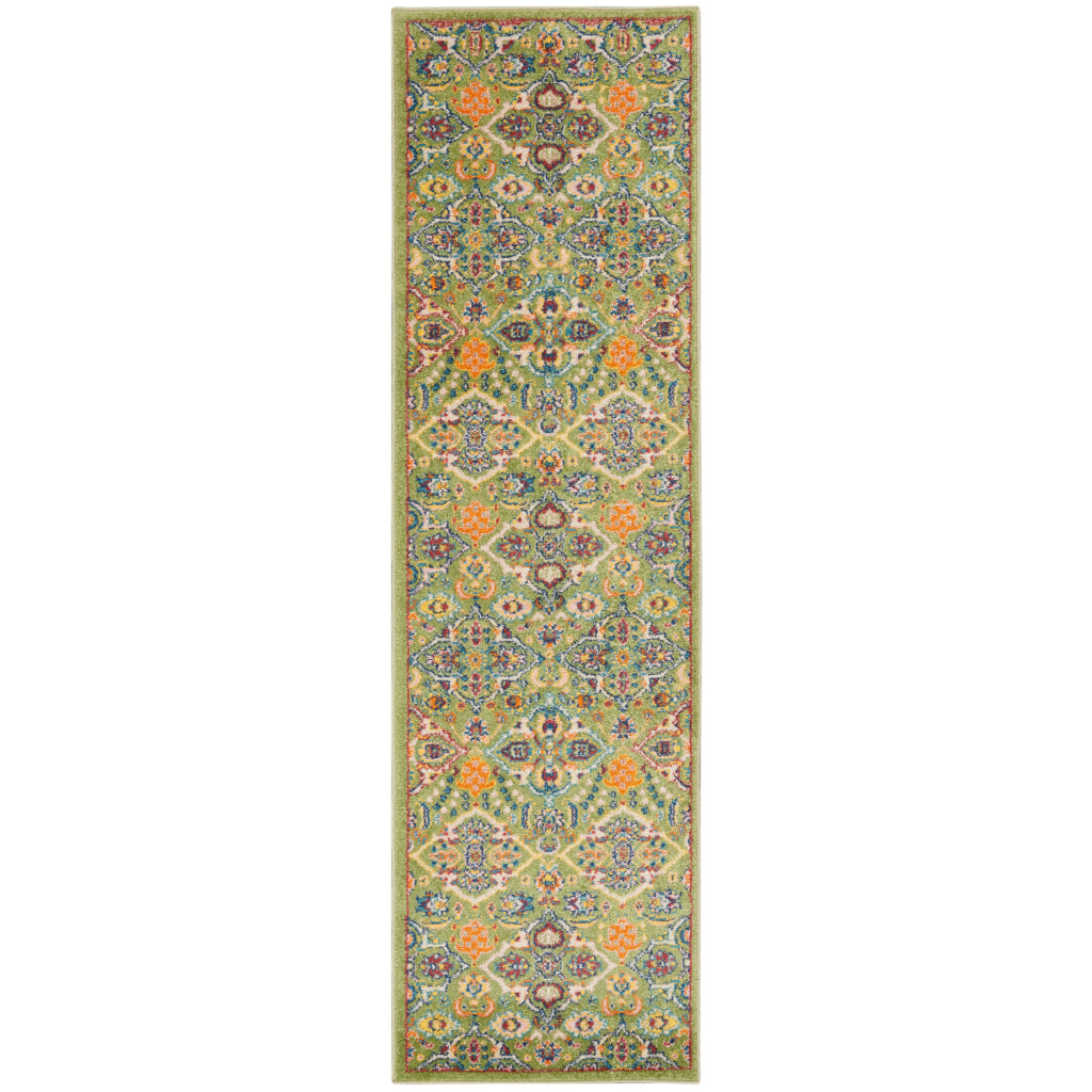 Nourison Home Allur ALR03 Power Loomed Multicolor Runner - Indoor Low Pile Bohemian Style Runner in Green Background-