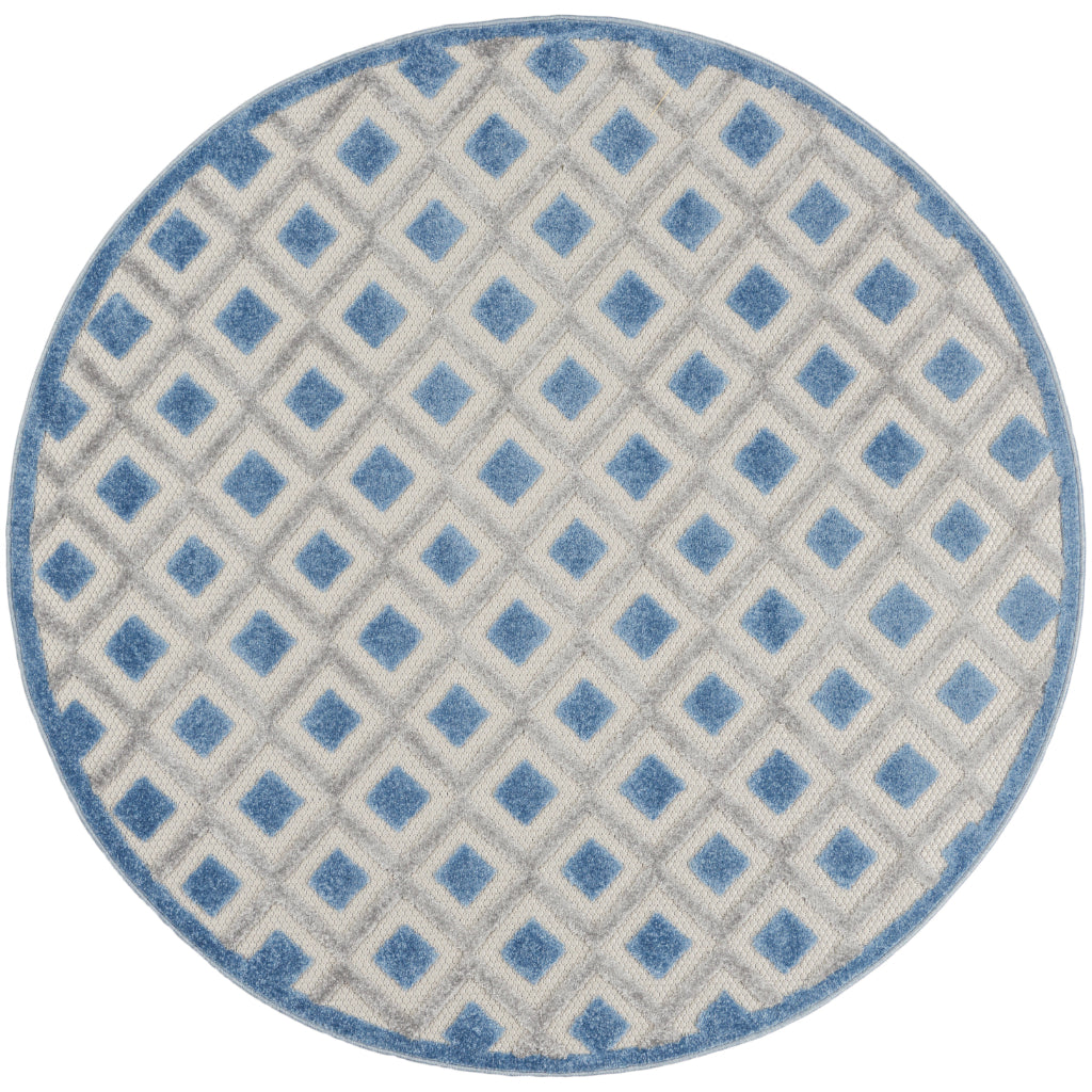 Nourison Home Aloha ALH26 Multicolor Round Area Rug - Stain Resistant Indoor / Outdoor Rug with Blue & Gray Geometric Design-