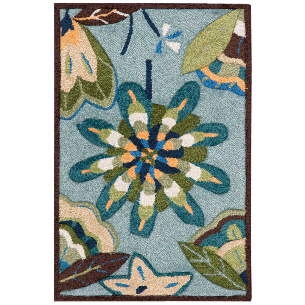 Nourison Home Fantasy FA12 Multicolor Indoor Rectangle Area Rug - Hand Hooked Low Pile Floral Rug with Blue Background-