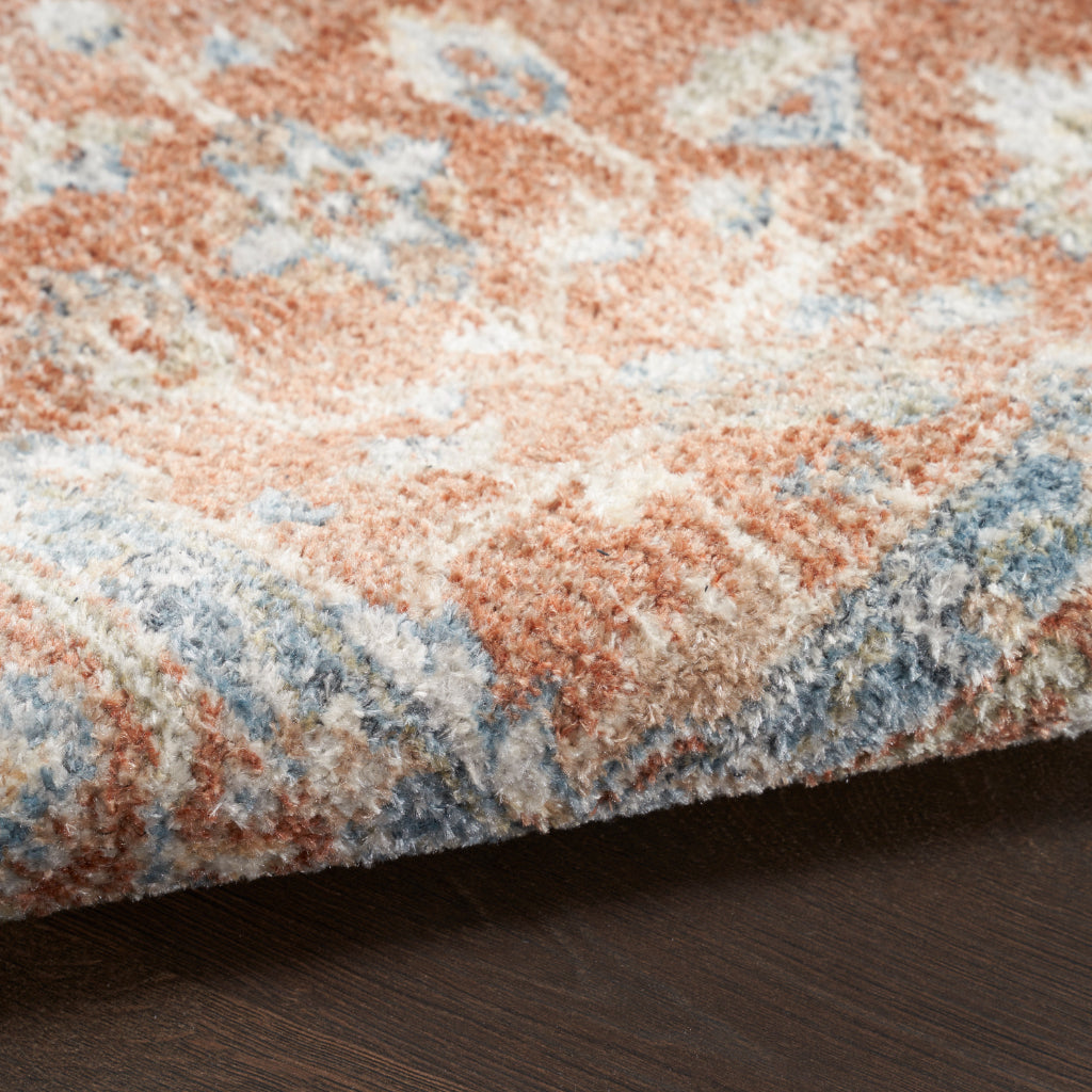 Nourison Home Astra ASW11 Rectangle Multicolor Machine Washable Rug - Power Loomed Persian Rug with Faded Blue-Orange Medallion Pattern-